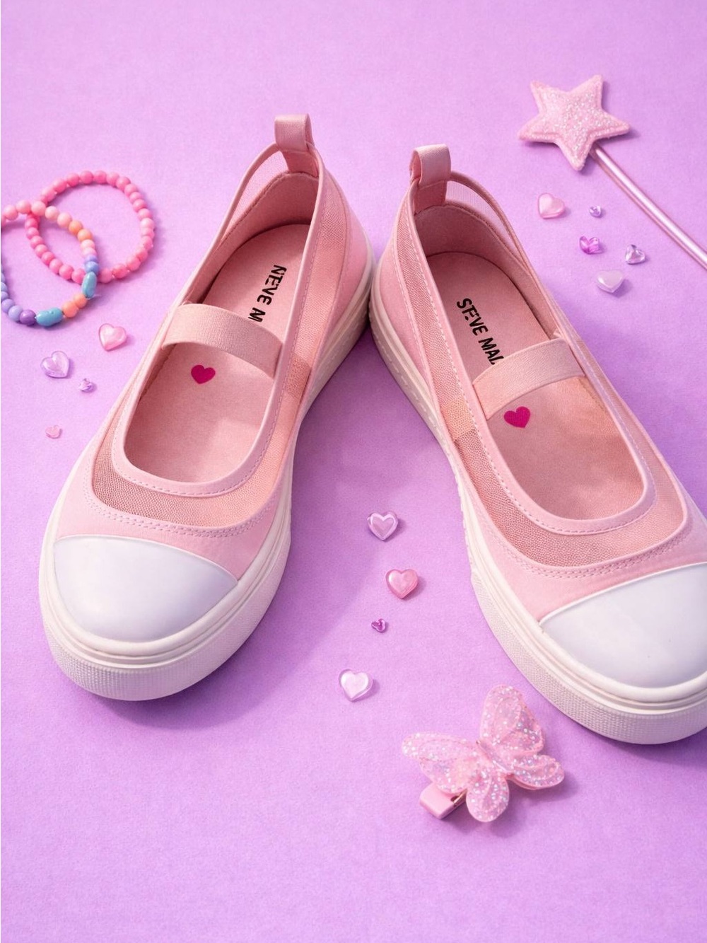 Steve Madden Kids Mary Jane Sneakers Pink Size 3 Elastic Strap Mesh